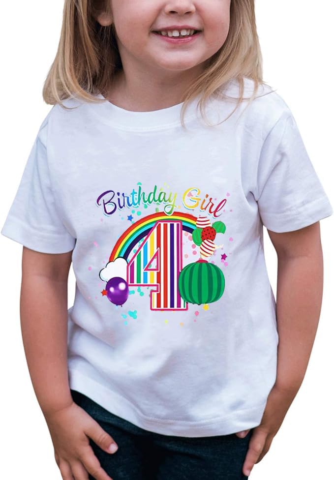4th Birthday Shirt for Girls, 4th Birthday Dress for Girls, 4th Birthday T Shirt for Girls 4 Year Old Birthday Gift for Girls, 4th Birthday Decoration Rainbow Balloon Birthday Clothes for Girls2