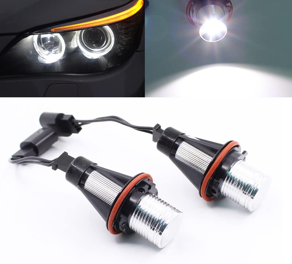 2Pcs 5W White LED Angel Eyes Halo Ring Marker lights Bulb Error Free Compatible with BMW 5 6 7 Series E39 E60 E63 E64 E65 E66 E83 M5 X3 X5 E53