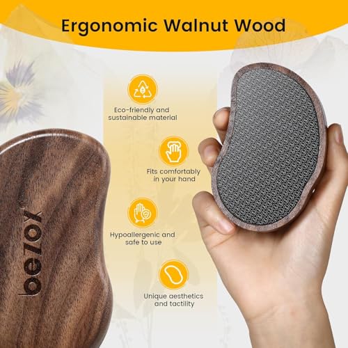 Image of BEZOX Glass Foot File - Nano-Glass Pumice Stone Foot Scrubber, Heel File Callus Remover for Silky Smooth Feet, Portable Pedicure Tool for Summer & Vacation - Walnut Wood Handled