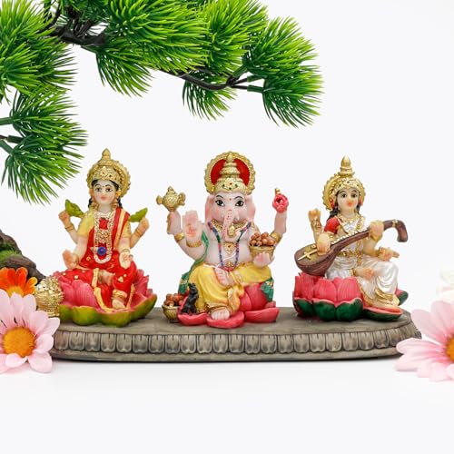 Estatua Hindu Ganesh Lakshmi Saraswati Polystone 3.9" miniatura 2