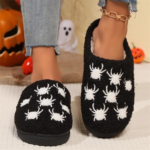 Halloween Slippers For Womens Spooky Pumpkin Ghost Cute Cozy Plush Warm Slip-On House Shoes Indoor Outdoor Non-Slip Slipper 5