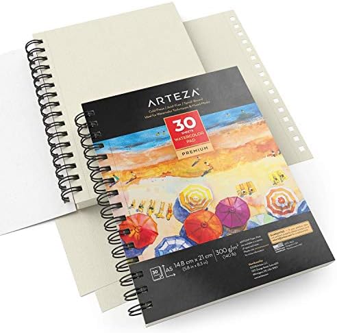 Arteza Watercolour Paper Pad A5 (14.8 x 21 cm), 3 Pack, 90 Sheets, 300gsm Watercolour Paper, Spiral Bound, 30 Sheets Each, Cold-Pressed, Acid-Free, for Wet, Dry & Mixed Media