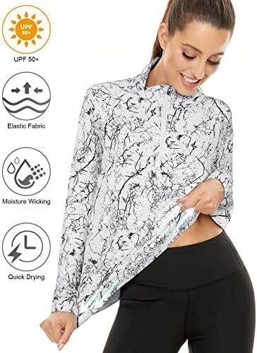 Luranee White Long Sleeve Shirts for Women,Dry Fit Shirt Casual Uv Protection Workout Tunic Athletic Quarter Zip Pullover Hiking Winter Shirt Zipper Sport Jackets Marble X-Large - 2