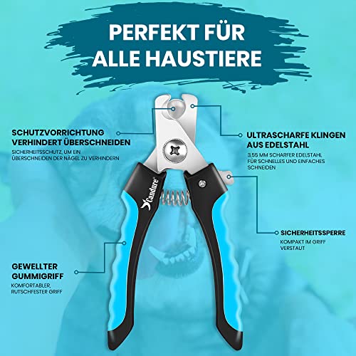 Candure Profi Krallenschere für Hunde und Katzen mit Nagelfeile Edelstahl Krallenzange Hohe Qualität Krallenpflege Schneider für Haustiere Nagelknipser groß Mit Sicherheitsschutz 6\ Zoll