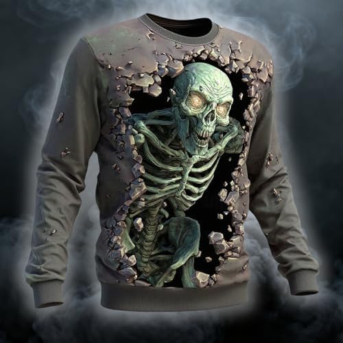 Sudadera Con Estampado 3D De Calavera Para Hombre - Algodón, Estilo Hip-Hop Vintage - Deportiva, Casual