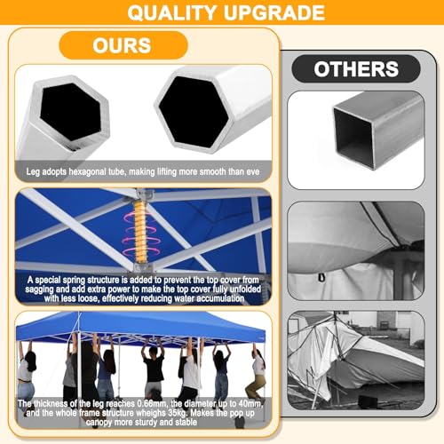 Image of HOTEEL 10x20 Heavy Duty Pop Up Canopy Tent with 4 Sidewalls, Commercial Outdoor Canopy Tents for Parties Event Wedding with Roller Bag, Waterproof & UV 50+, Upgraded Thickened Hexagonal Legs, Blue