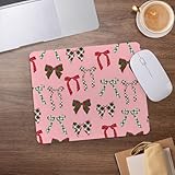 Coquette Plaid Bow Pink Mouse Pad, Girly Christmas Red Green Bows Mousepad for Desk Home Office Dorm Computers Laptop Gaming Accessories, 8.7×7.1 Inch