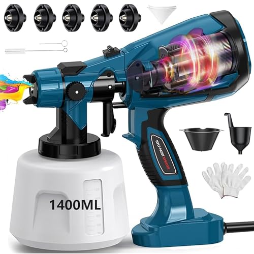 ZICO Electric Paint Sprayer, 1000W Paint Gun with 1400ML Container, 5 Nozzles & 3 Patterns, Easy to Clean, Adjustable Flow, for Fences, Sheds, Cabinet, Walls, DIY, Outdoor & Indoor Use
