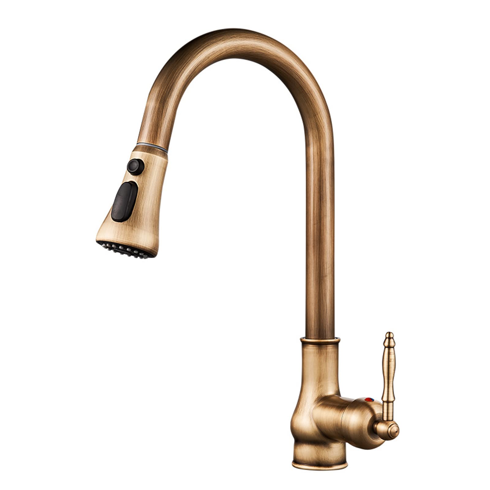 ZQFHSX Kitchen Sink Taps with Pull Out Spray, Antique Brass Hot and Cold Water Swivel Tap for