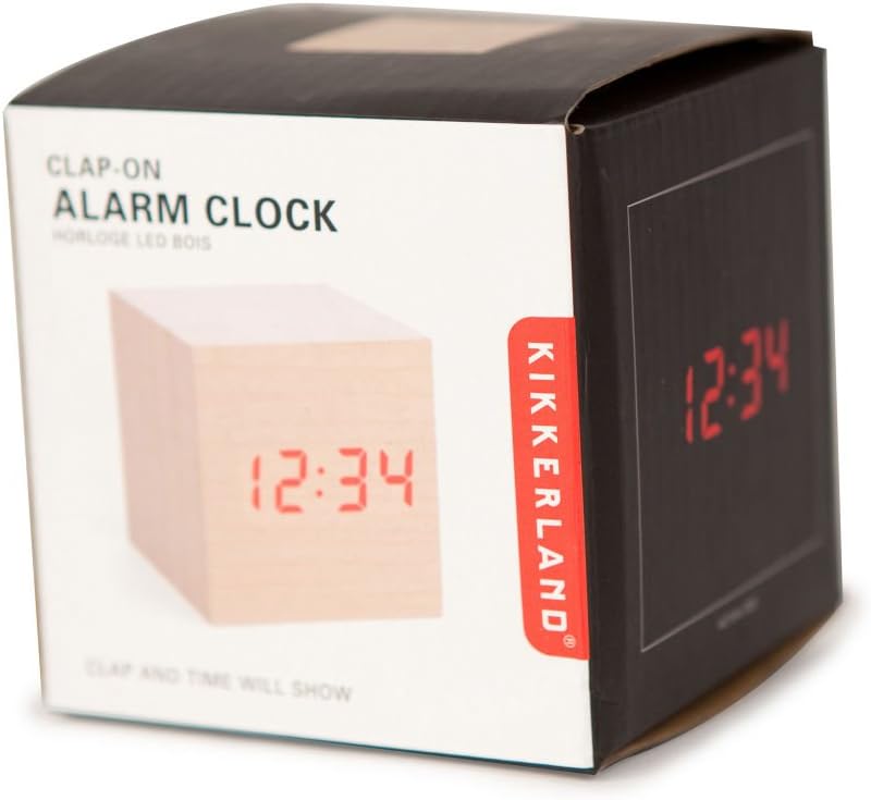 Kikkerland AC22 Clap-On Cube Alarm Clock, Light Wood
