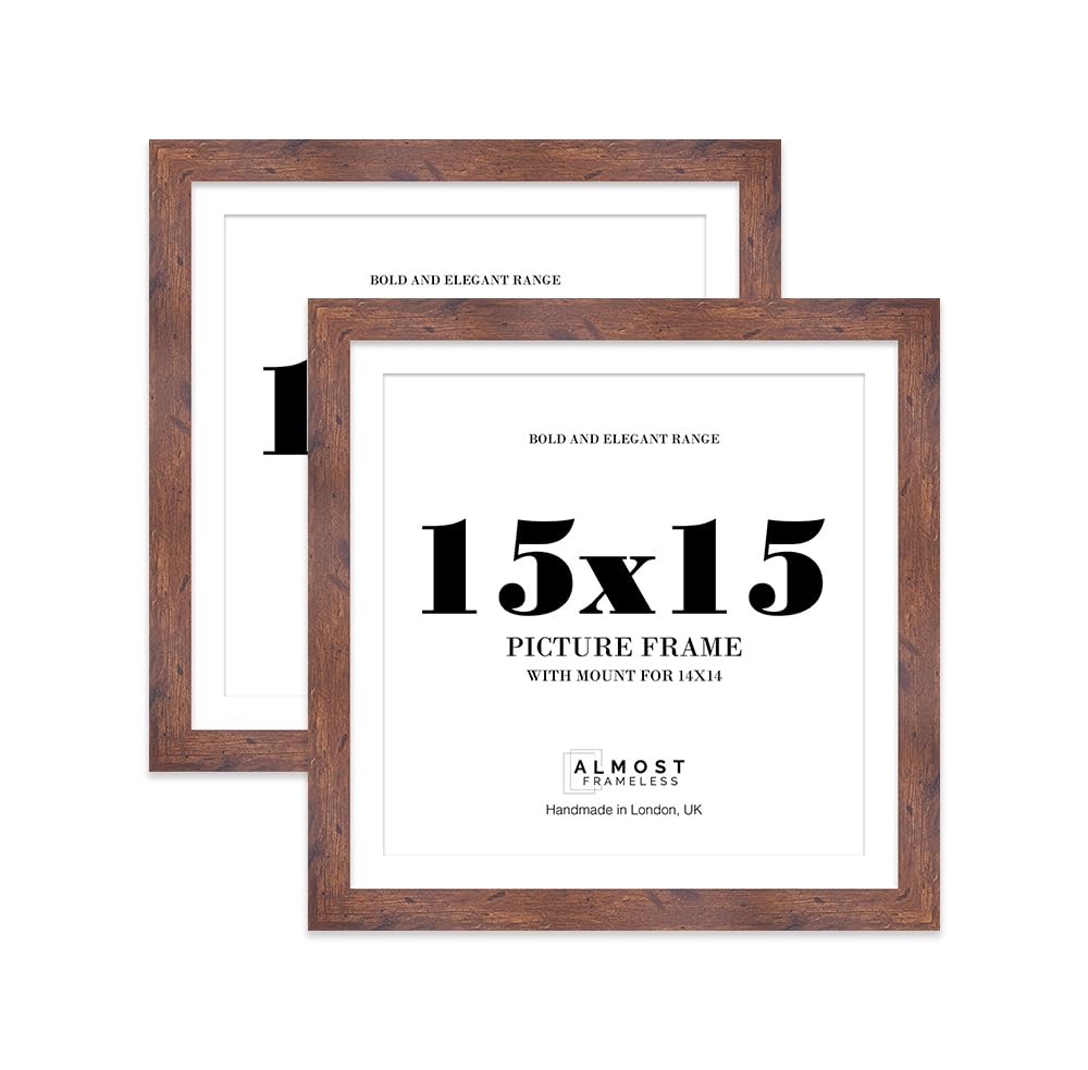 15x15" Rustic Wood Square Frame With Mount for 14x14" Pictures 28mm Edge Frame Display with Wall Hooks, 2 Pack