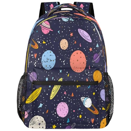 Retro Cartoon Space Kids Backpack, Lightweight School Bookbag Large Capacity Laptop Backpack Water Resistant Daypack Shoulder Bag for Teenager Boys Girls