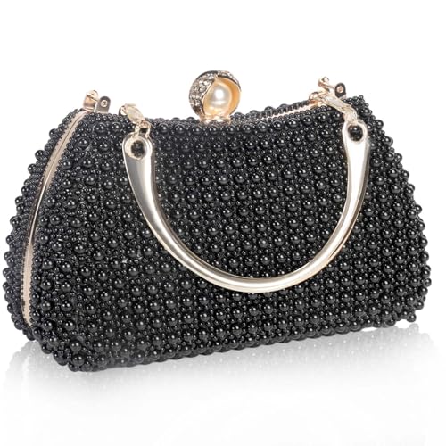 JIAN YA NA Noble Women's Pearl Evening Bag, Elegant Beaded Clutch Purse with Detachable Chain for Wedding, Bridal Party, Prom, Banquet & Formal Events