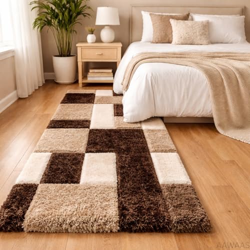 Image of 3D Shaggy Polyester Carpet Rug Runner Area Mats for Bedroom /Living Area /Home with Anti Slip Backing Soft /Fluffy Hight Pile - (3D Coffee B, 2x6 feet)