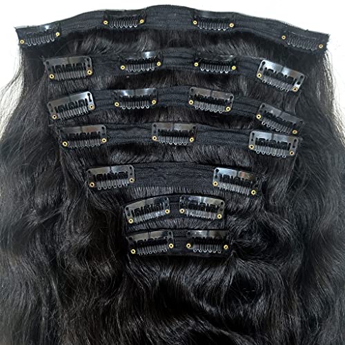 Image of Real 100% Natural Human Remy Wavy 7pcs Clipin Hair Extension Volume Enhancer | Long Length Thickening Soft Lightweight Durable Reusable | Instant Styling Party Daily Wear Damage Free Seamless Blend For Women Girls | NaturalBlack (12inch Hair Length)