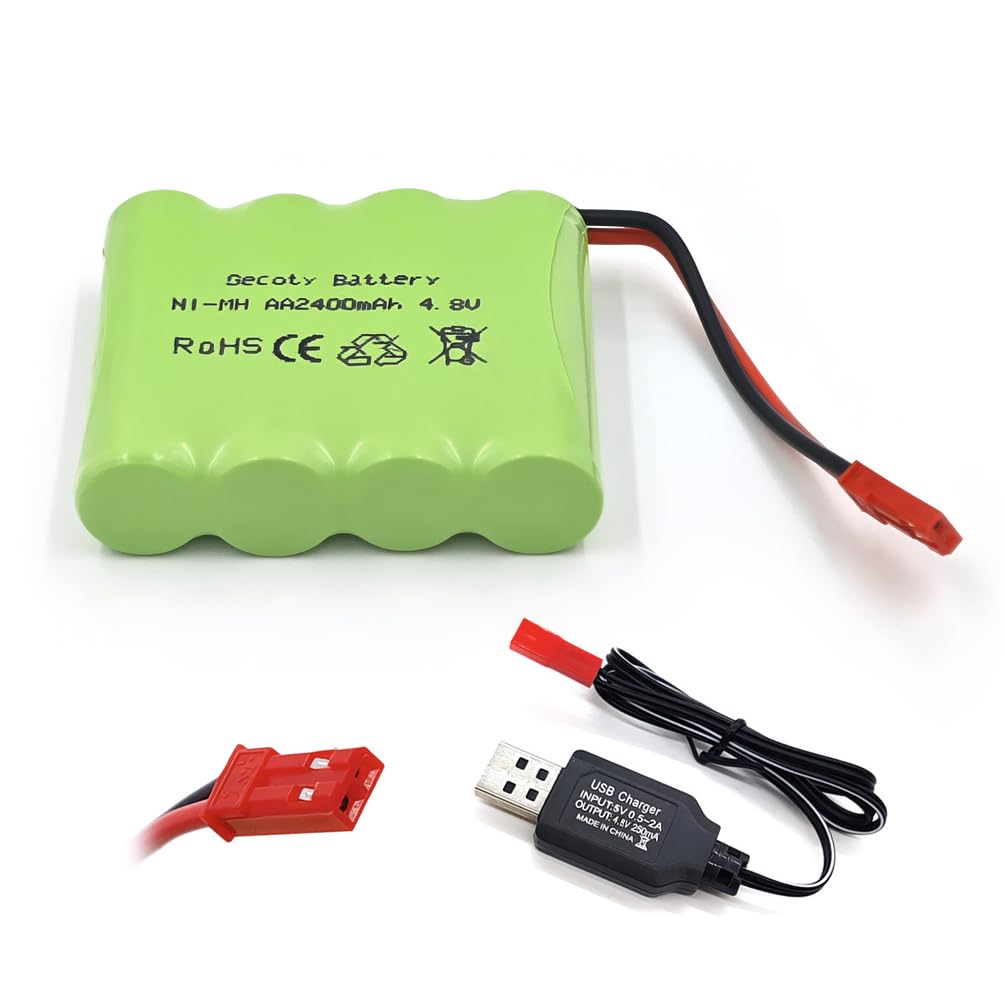 Sponsored Ad – 4.8 V Battery, 2400 mAh Rechargeable NiMH AA RC Car Battery 4.8 V Battery Pack with JST Plug for Remote Controlled Trucks, Lighting, Power Tools