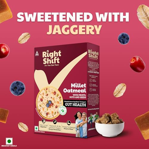 Image of Right Shift High Protein Oats with Real Fruits, Nuts and Seeds, 240g | No Refined Sugar, Sweetened with Jaggery | No Preservatives | Clinically Proven Ingredients for Gut Health