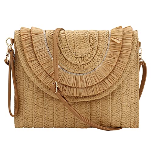 Image of Gets Straw Clutch Purse for Women, Woven Beach Bag Summer Corssbody Purse Small Rattan Shoulder Bag for Travel | Hand-woven