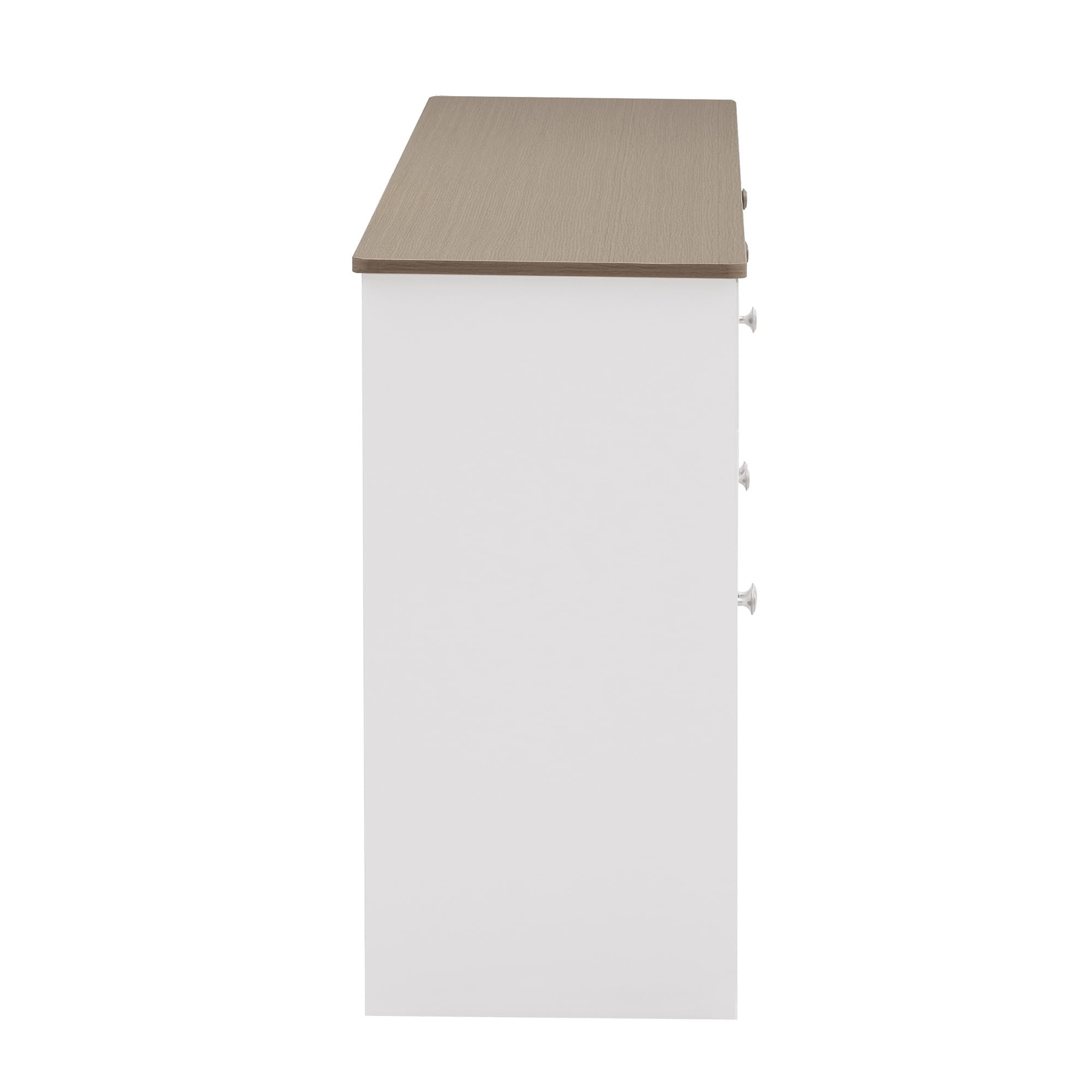 Idemon Sideboard mit weißer Holzmaserung, Vier Türen, mit DREI Schubladen, Wohnzimmer, Esszimmer. Holzfarbe und Weiß (160X37X75CM)