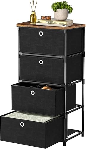 Miniatura 9 de LUKYTOWER Cajones de almacenamiento de tela y cómoda, hermosa cómoda pequeña con cajones, cómoda resistente de 4 cajones para dormitorio, armario,