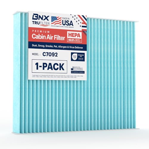 BNX TruFilter C7092 Cabin Air Filter, HEPA 99.97%, MADE IN USA, Compatible with Subaru Crosstrek, Ascent, Impreza, Legacy, Outback, Toyota Prius C-HR, Prius AWD-e, Prius Prime, Corolla, RAV4, Venza
