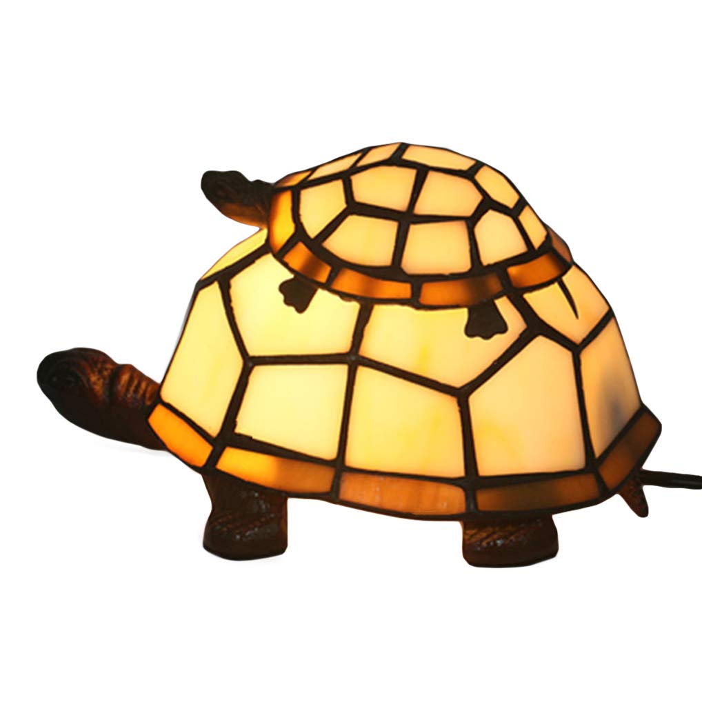 LANMOU Europäische Schildkröte Tischlampe Tiffany Lampe Schlafzimmer Dekoration Ornamente Kleine Schreibtischlampe Energiesparende Nachtlicht Kinderleuchte E14,Gelb