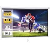 Smartxchoices 100" 16:9 HD Manual Projector Screen with Auto Lock Anti-Crease Home Theater Office Wall Mounted Ceiling Pull Down Projection 1.1 Gain Matte White, View Size: 87 x 49 inches