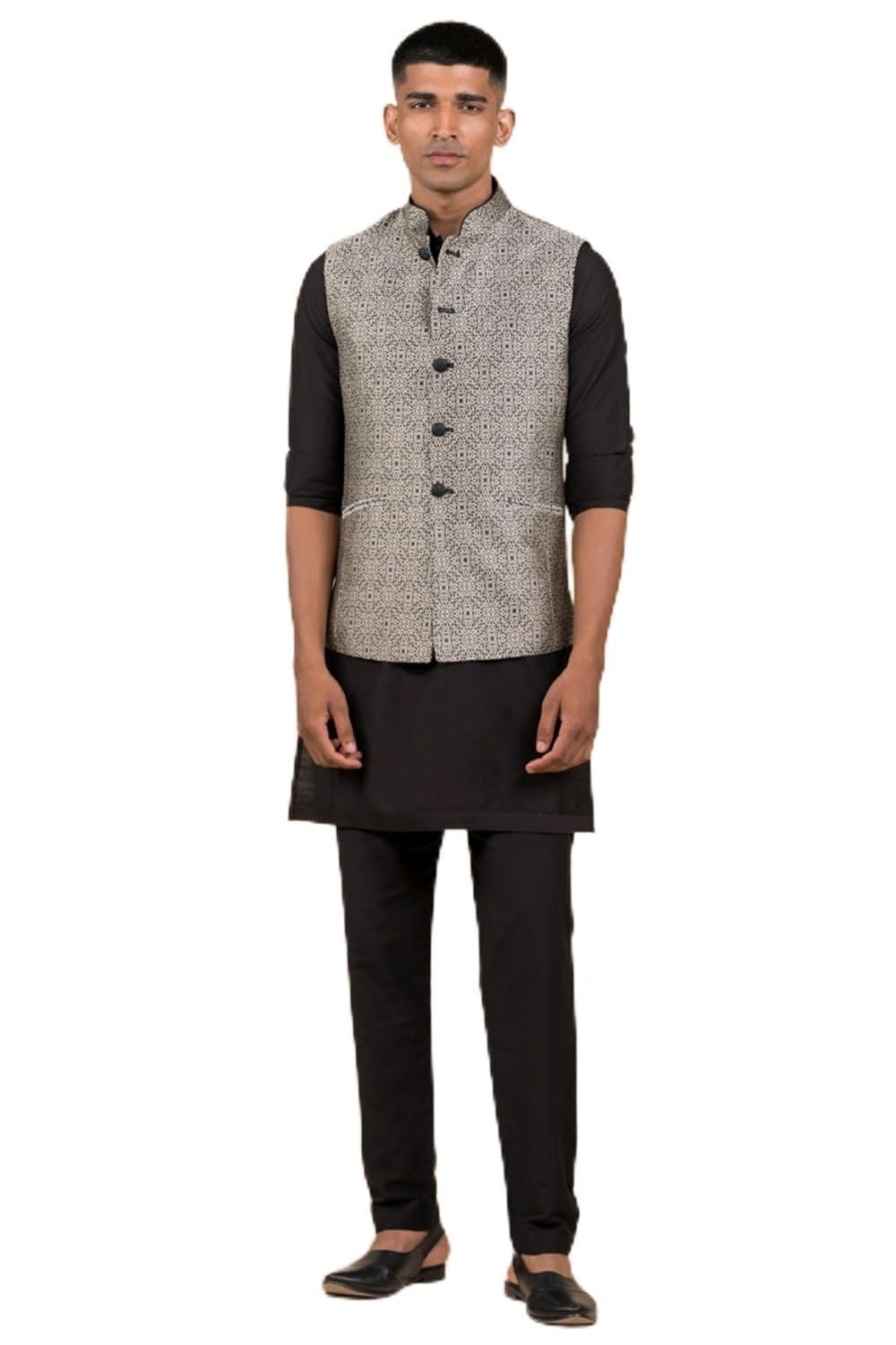 tasva Black Resham Brocade Bundi For Men-picture-40