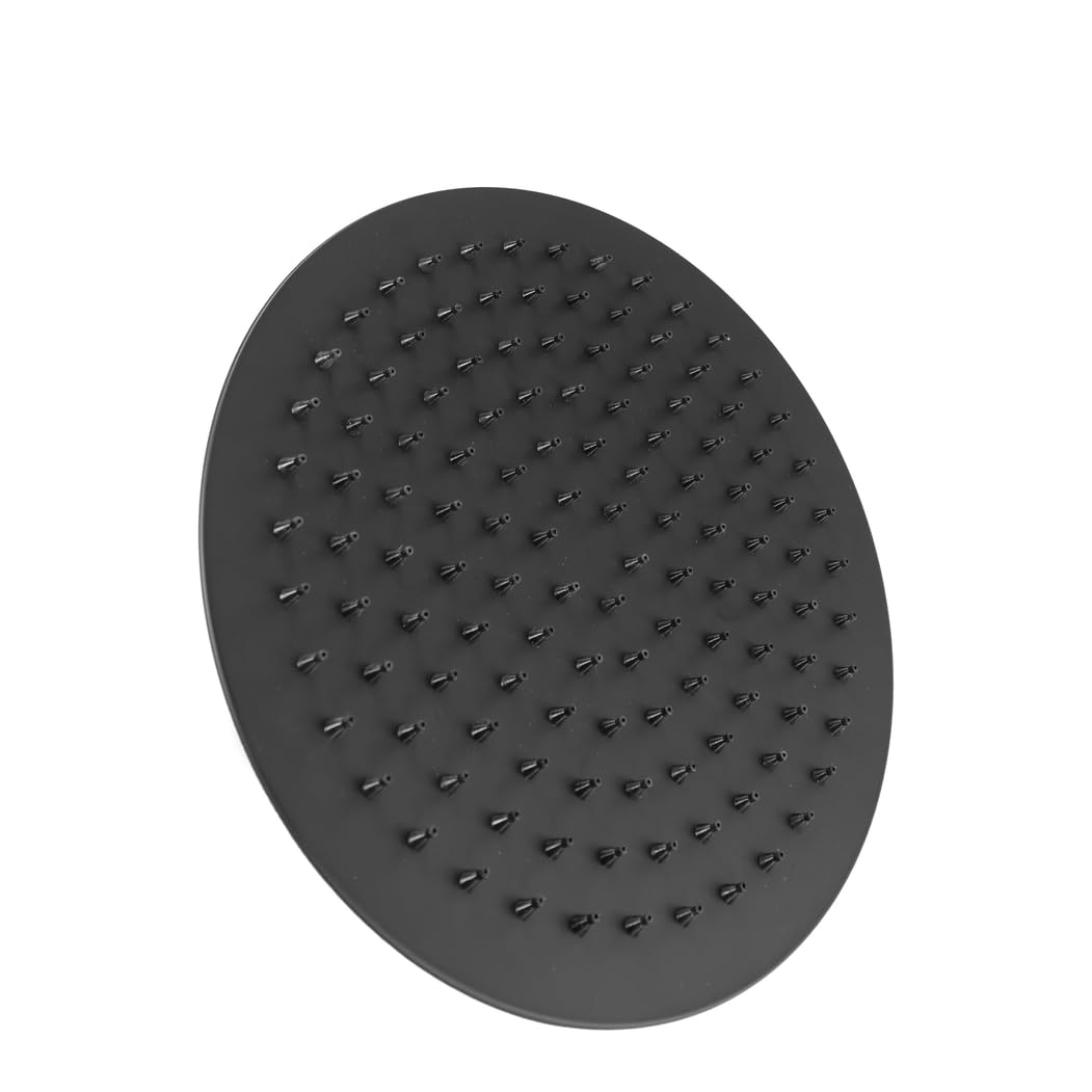 Rociador de Ducha de Techo Ø25 cm Negro | Acero Inoxidable | Efecto Lluvia | Instalación G 1/2” | Gran Cobertura