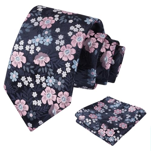 Image of Alizeal Mens 3.15'' Natural Flower Pattern Tie with Floral Pocket Square Set