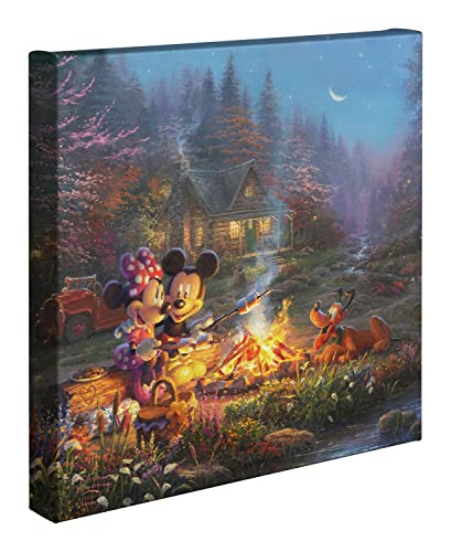 Thomas Kinkade Studios Disney Mickey and Minnie Sweetheart Campfire 14 x 14 Gallery Wrapped Canvas