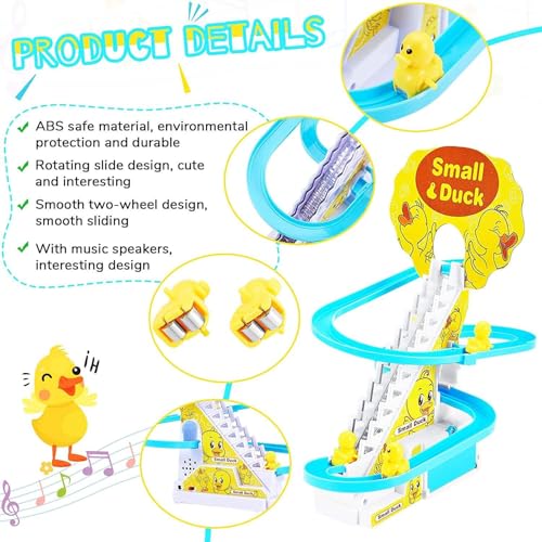Image of Duck Track Toys for Kids - Stair-Climbing Escalator with Lights & Music, Includes 3 Small Ducks - Interactive Duck Track Slide Toy - Perfect Toddler Gift