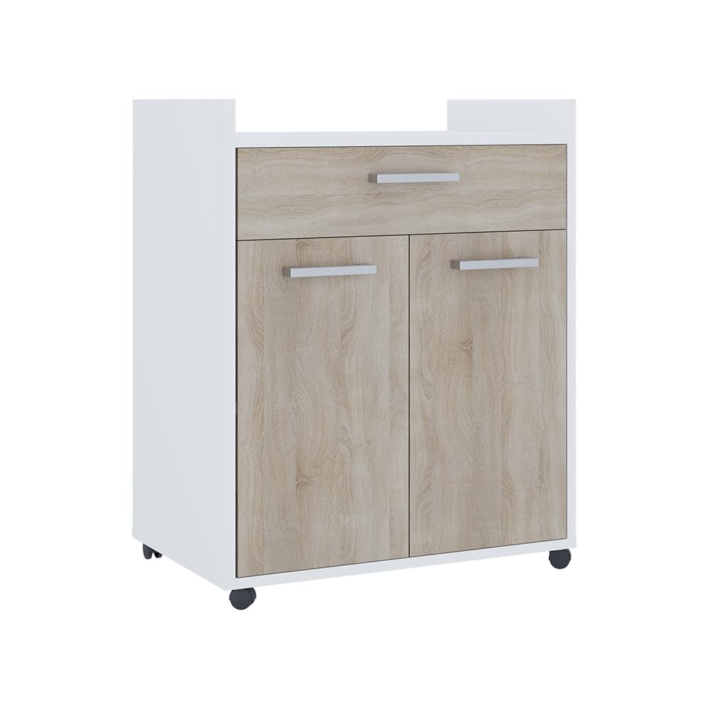 Vicco Rollcontainer Ansel, Weiß/Sonoma, 60 x 40 cm mit Schubladen, auf Rollen fahrbar für Flexible Nutzung im Arbeitsbereich