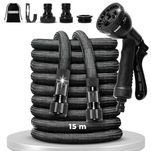 Manguera Jardin 15m – Poliester 3750D Alta Densidad y Conectores Metalizados Universales 1/2', 3/4' – Manguera Extensible Enrollable – Garden Hose