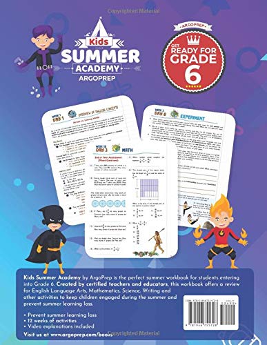 Kids Summer Academy by ArgoPrep - Grades 5-6: 12 Weeks of Math, Reading, Science, Logic, Fitness and Yoga | Online Access Included | Prevent Summer Learning Loss