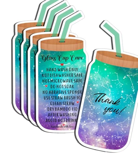 Tumbler Cup Cards, Cup Care Instructions Cards, Glass Cup Care Cards, Instruction Insert for Small Business, Customer Directions Cards, Small Online Shop Package Insert, 50 Pack (Gradient Blue-1)