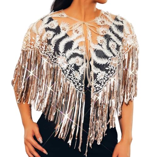 EVILD Womens 1920s Sequin Shawls and Wraps Wedding Cape for Evening Dresses
