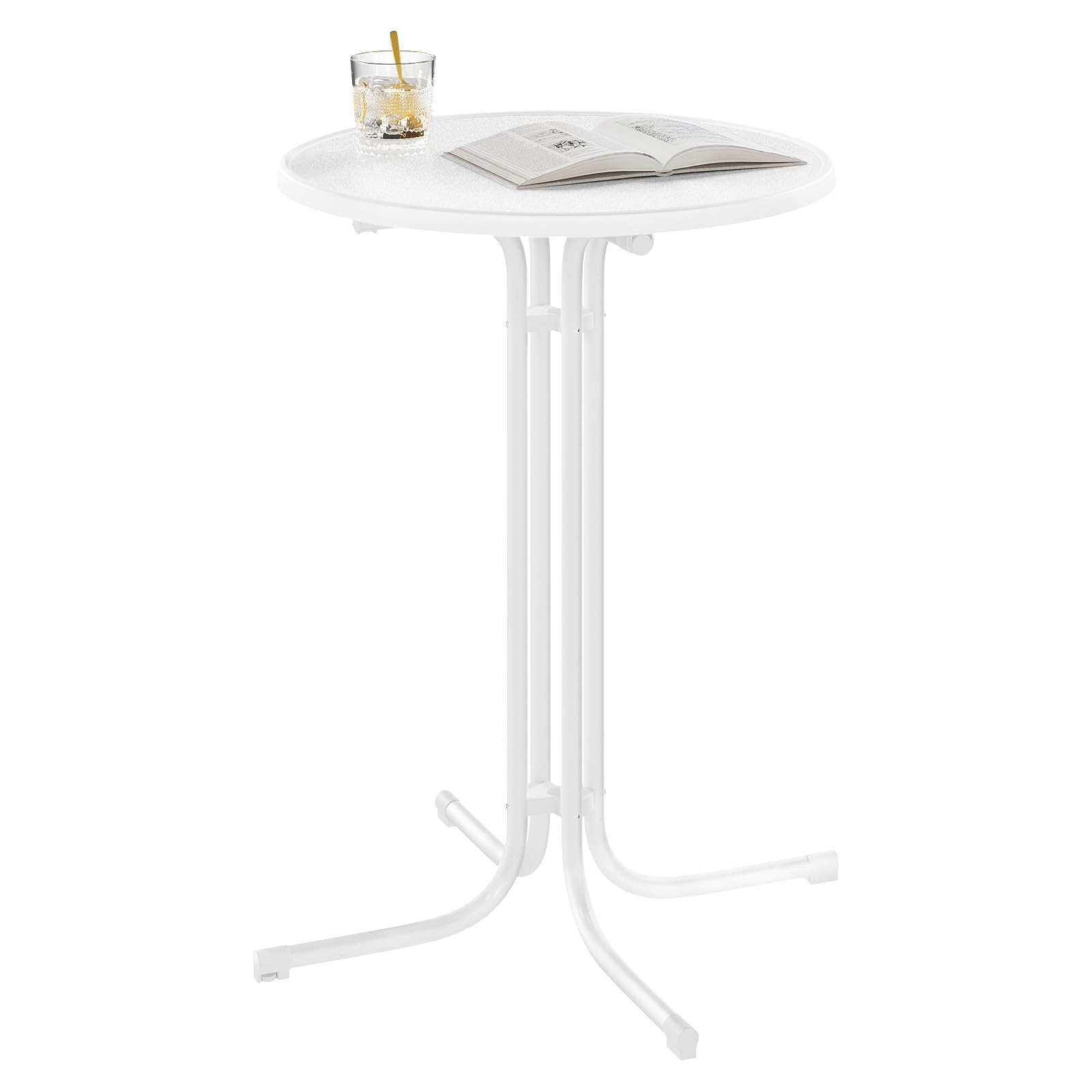 WOLTU Stehtisch klappbar, Bistrotisch mit Husse, Gartentisch wetterfest rund, Bartisch Ø 80 cm, Hochtisch 110 cm, Beistelltisch Indoor Outdoor, für Garten Party Hochzeit, Metallrohre, Weiß