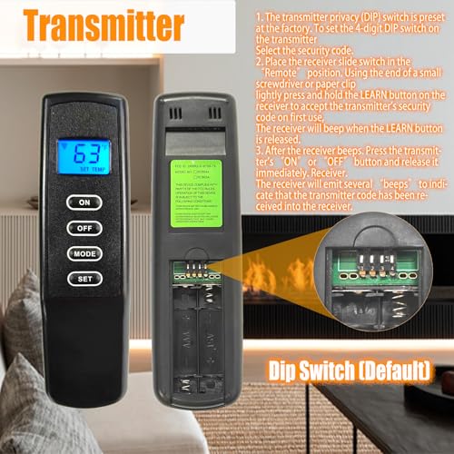 Bxmgr FIREPLACE REMOTE CONTROL KIT Compatible With Skytech Majestic Ambient Empire Monessen Vermont Millivolt Valve Fireplace Stove With Thermostat On/Off Control Remote Receiver,Lcd Display thumb #3