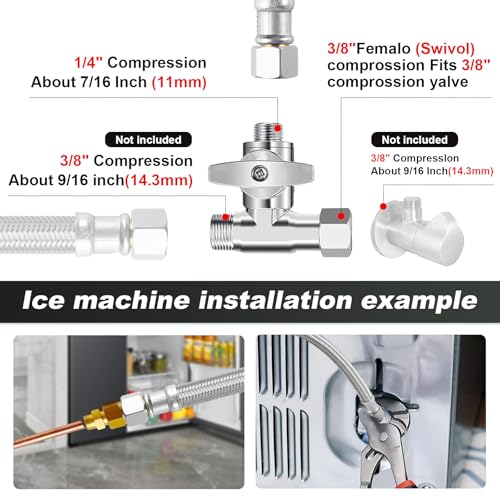 Image of Refrigerator Water Line Kit 20ft inchwith Tee StopValve PEX Inner Tube | Ice Maker Water Line Kit, Stainless Steel Braided Compression Fridge Water Line, for Refrigerator Ice Make