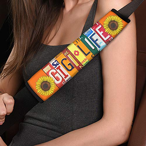 FKELYI License Plate Gigi Life Design Novelty Seat Belt Covers for Car Interior