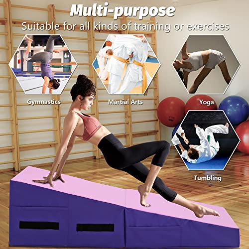 Bestmassage Gymnastics Mat 48X24 Inch Incline Mat Tumbling Mat Folding Gymnastic Tumbling Mat Indoor/Outdoor Exercise Mat Home Gym Yoga Mat With Handle (Pink) #TOP2