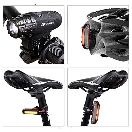 AMANKA-Eclairage-velo-Lumiere-Velo-Avant-et-Arriere-Lampe-Velo-IPX6-Etanche-Feux-de-Velo-Rechargeables-par-USB-4-Modes-declairage-pour-CyclysmeVTTVTCBicylette