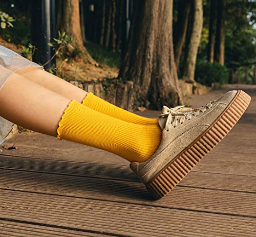 SEMOHOLLI Women Socks, Women Ankle Socks, Lovely double needle solid color Lace edge relent lady socks4