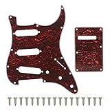 SAPHUE SSS 11 Holes Strat Electric Guitar Pickguard and BackPlate Set for Fender US/Mexico Made Standard Stratocaster Modern Style Guitar Parts (3Ply Red Tortoise)