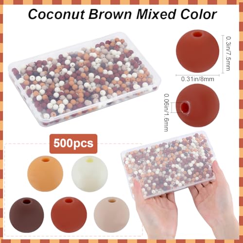 SOFPLATE 1 Box 500Pcs Frosted Acrylic Beads 8mm Matte Plastic Beads Bulk Mix Colors Coconut Brown Pastel Matte Balls Round Loose Bead for Bracelet Necklace jewellery Making Kit Keychain DIY Supplies - Image 2