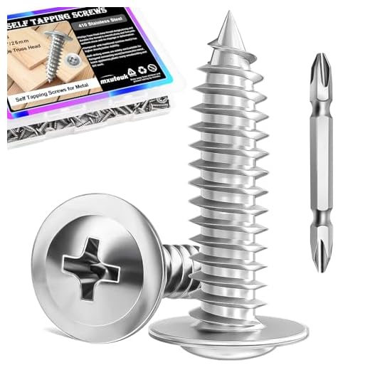 mxuteuk #8×1" Wood Screws,Phillips Modified Truss 410 Stainless Steel Head Wood Screws,Quick Metal Self Tapping Screw (165PCS)