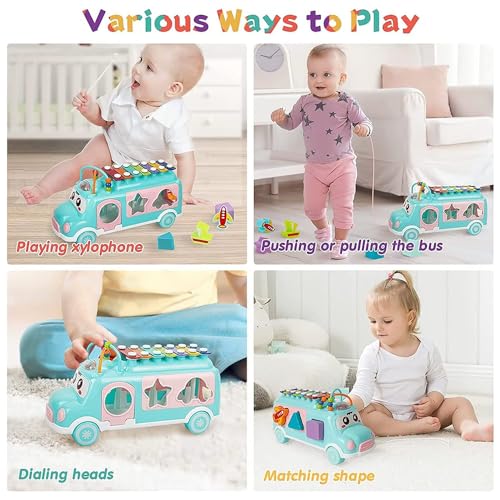 Image of StarAndDaisy Activity Musical Bus School Bus Xylophone Toy for Toddlers, Infant School Bus Toy for Kids , Baby Musical Bus Toys for 1 Year Old, Shape Sorter Push & Pull Educational and Learning Toys