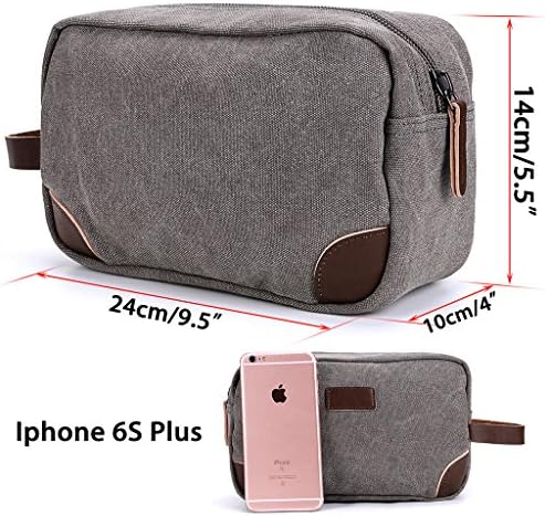 IGNPION Travel Cosmetic Wash Bag Unisex Toiletry Bag Vintage PU Canvas Compact Travel Make up Shaving Dopp Kit with Handle