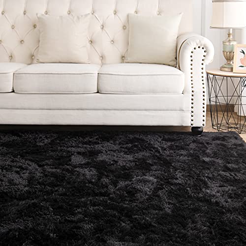 Espiraio Black Shaggy Rugs for Bedroom Living Room, Super Soft Fluffy Fuzzy Area Rug for Kids Baby Nursery, Modern Indoor Plush Carpet for Home Decor, 5x8 Feet Floor Furry Rugs for Children Dorm Rug - Afbeelding 3